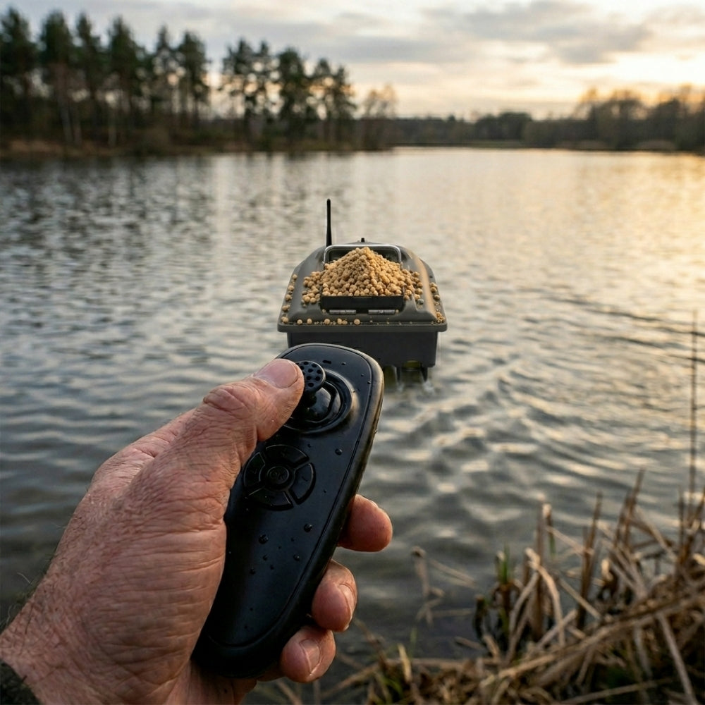 Bateau Amorceur Carpe – Portée 500 m – Capacité 1,5 kg – LED Nuit – Autonomie 2-3 h